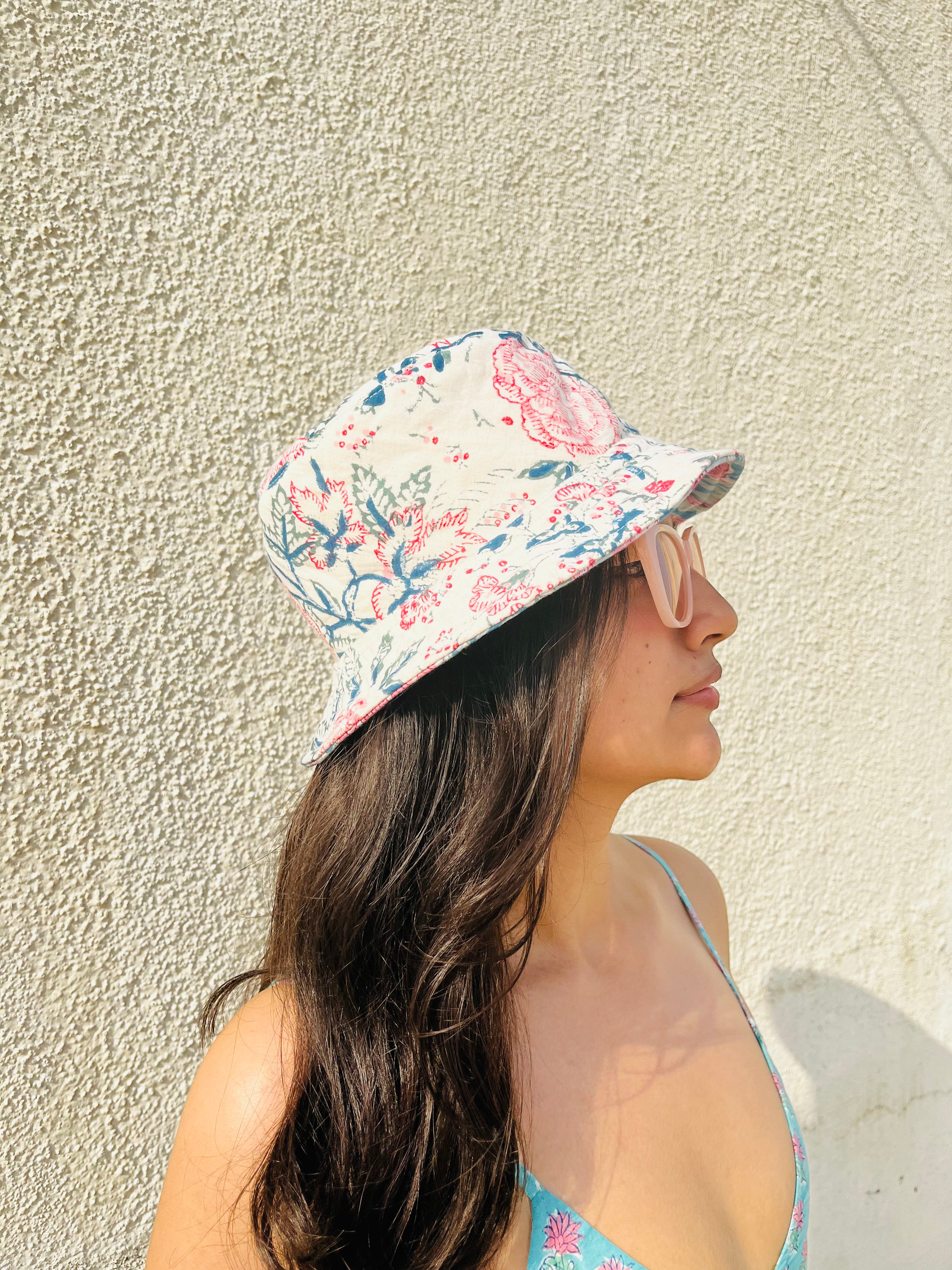 Summer-Day Block Print Reversible Bucket Hat