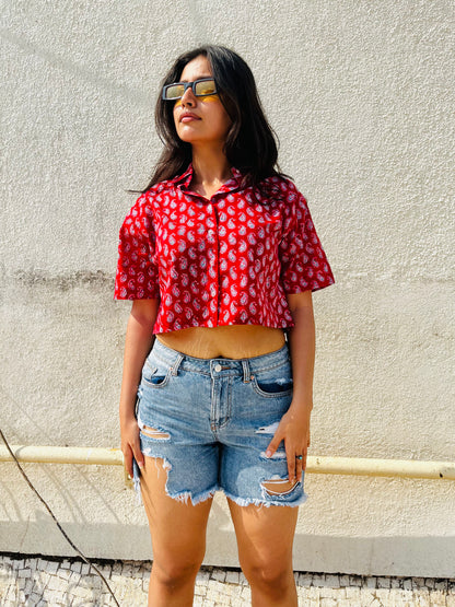 Paisely Cropped Block Print Shirt