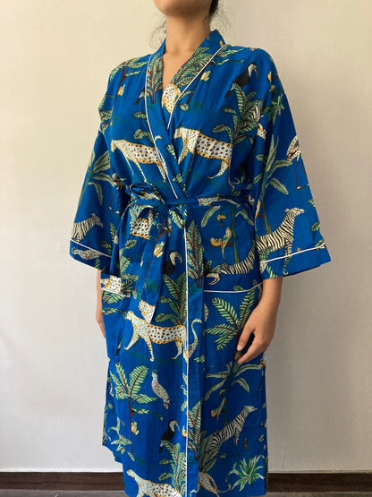 Blue Tropical Print Robe