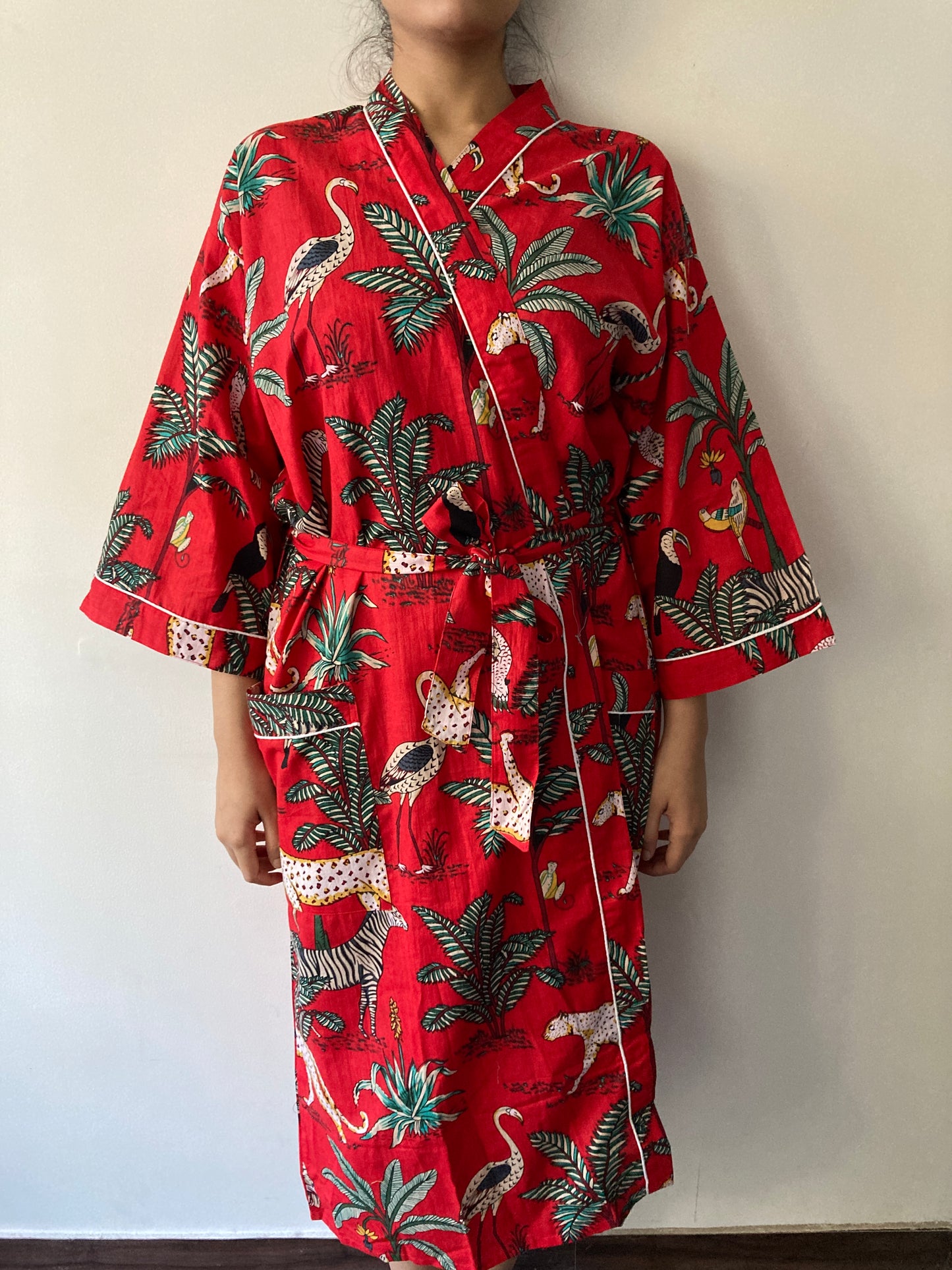 Red Tropical Print Robe