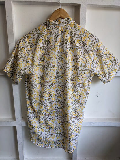 White & Yellow Flower Block Print Shirt