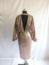 Load image into Gallery viewer, Asos Champagne Tulip Hem Iridescent Sequin Dress (without belt)
