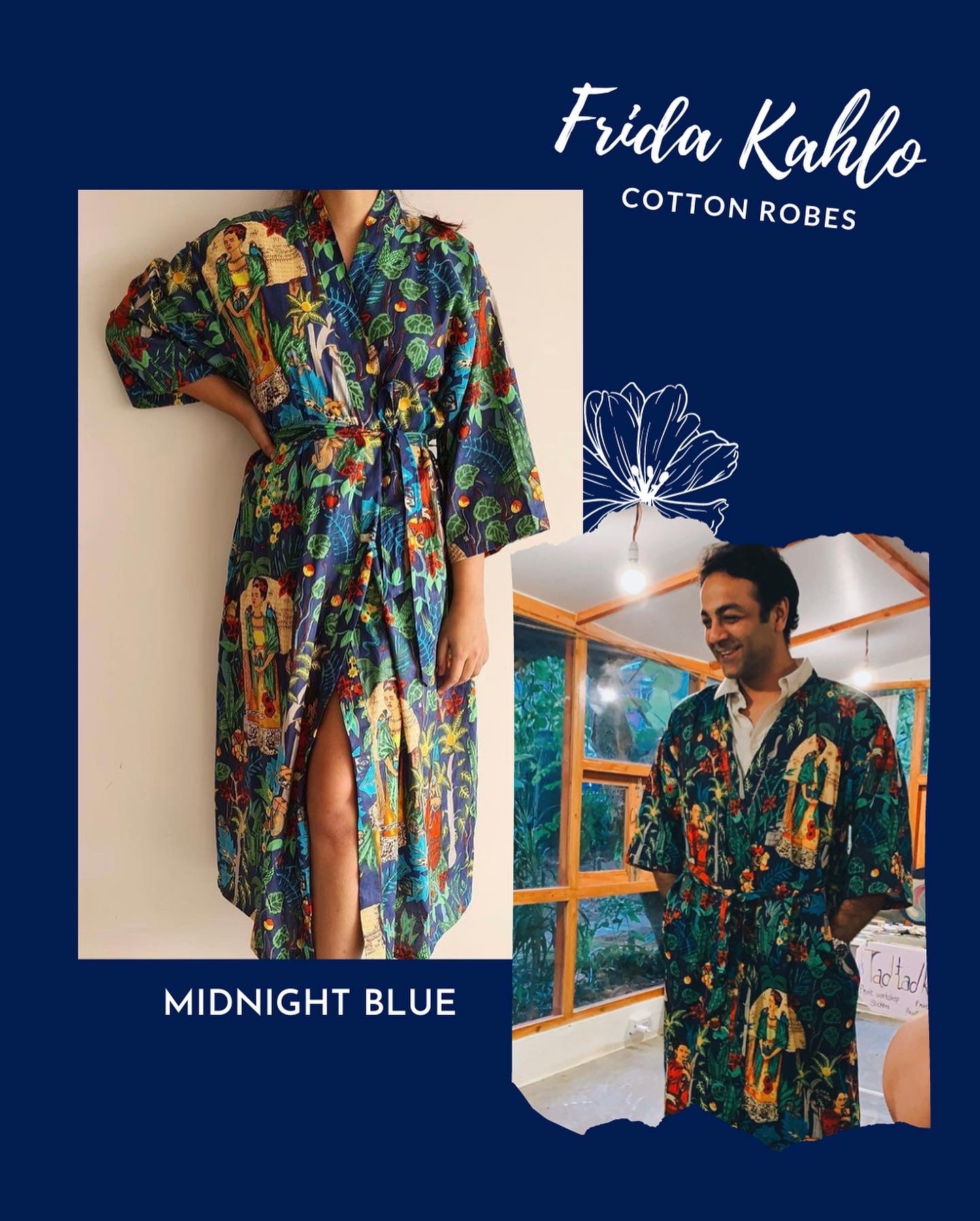 Midnight Blue Frida Kahlo Robe
